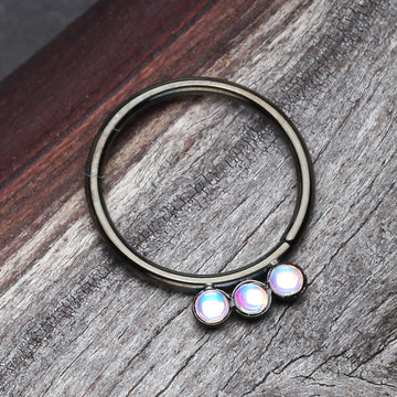 Detail View 1 of Colorline Iridescent Revo Triple Sparkle Bendable Twist Hoop Ring-Black